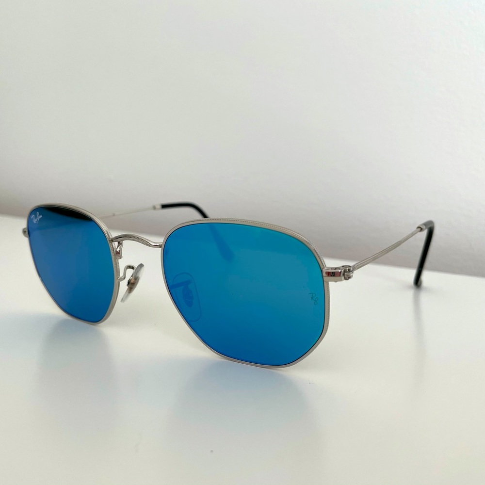 Ray Ban Blue Mirrored Hexagonal Sunglasses